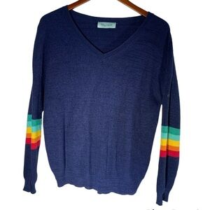Lily Rain Sweater Small Blue V-neck Ribbed Rainbow Sweater Pride Colorful Preppy